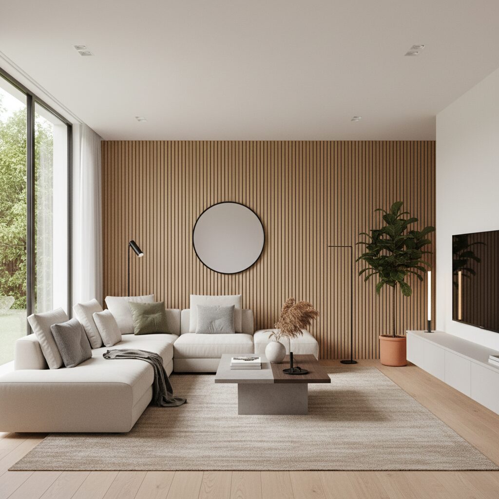 Nowoczesny salon z lamelami — aranżacja i inspiracje 2025